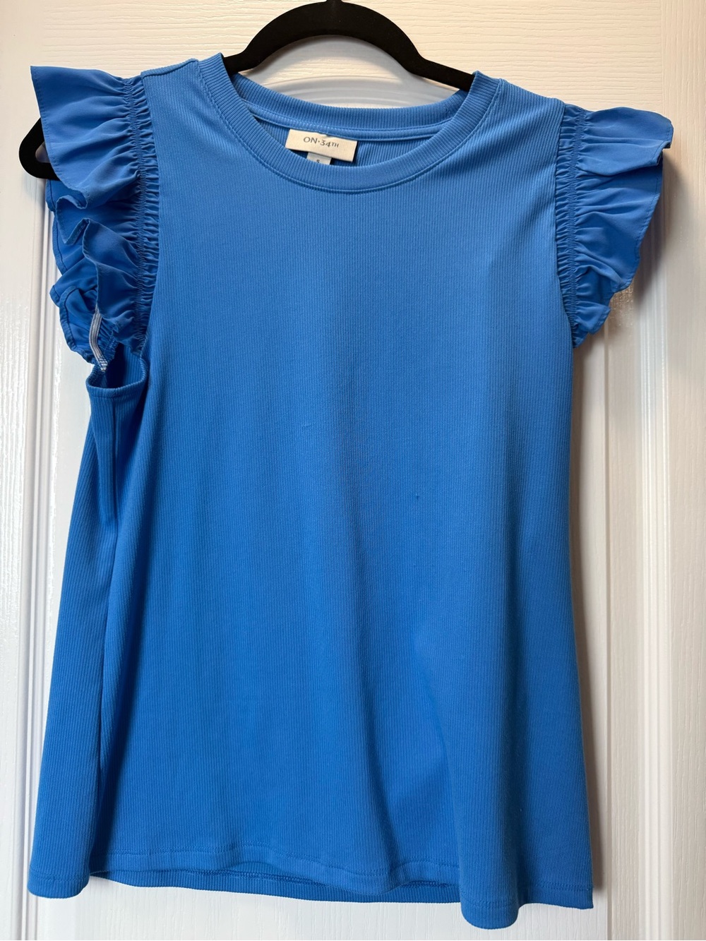 Macy's Bright Blue Ruffle Sleeve Tank Top